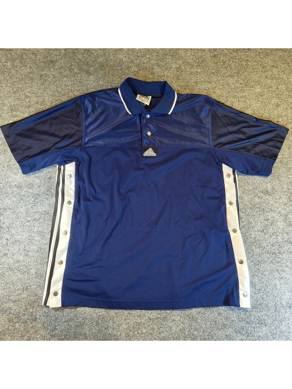 Vintage Adidas Blue White Side Snap Polo Shirt Jersey Y2K Medium